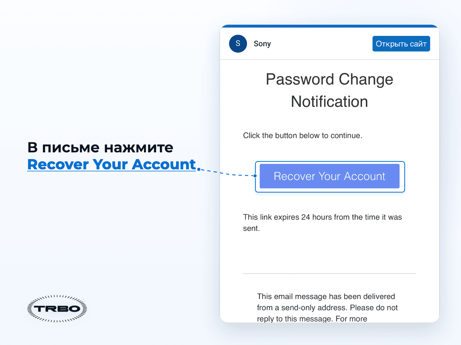 Шаг 6: ссылка Recover Your Account в письме Sony